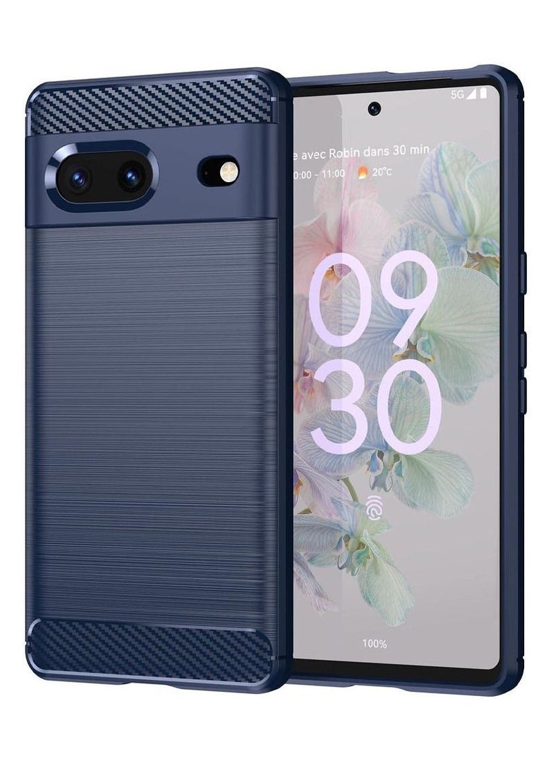 CATANES - Google Pixel 7 Case Slim Soft TPU Brushed Carbon Fiber Anti-Fingerprint Shockproof Cover Dark Blue - Image 1