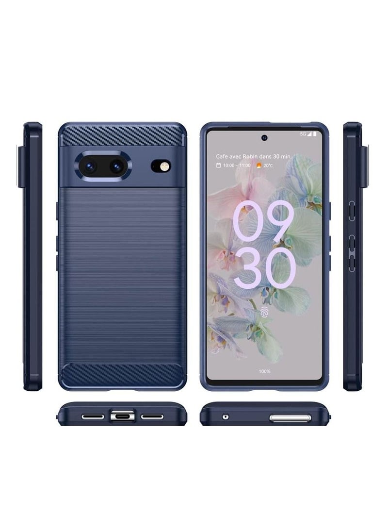 CATANES - Google Pixel 7 Case Slim Soft TPU Brushed Carbon Fiber Anti-Fingerprint Shockproof Cover Dark Blue - Image 1