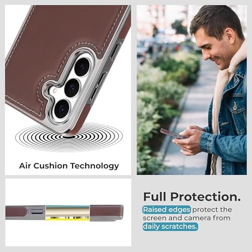 PULOKA Chrome Leather Back Case - Compatible with Samsung Galaxy S25 - Luxury Bumper Case - Flexible Vegan Leather - Electroplated Sides - Full Camera Protetection & Raised Edges - Brown - Image 4