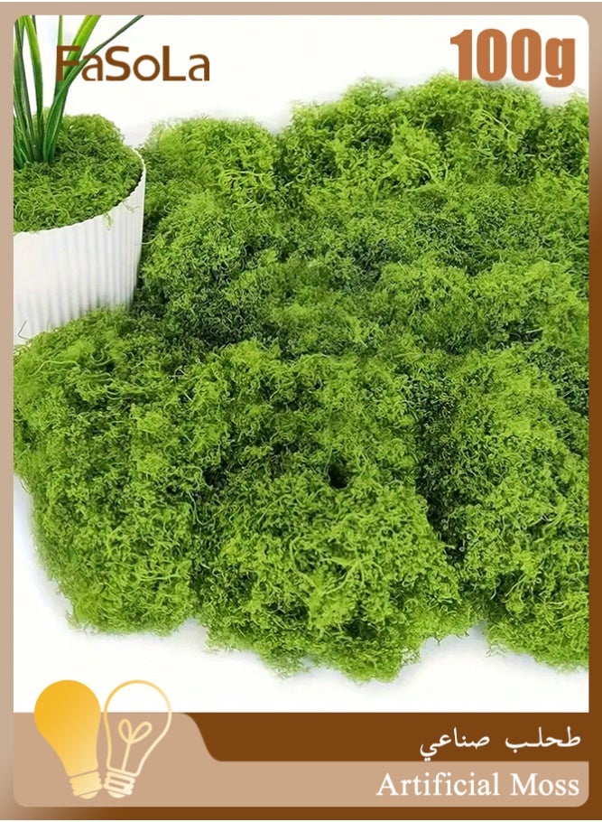 Fasola Artificial Moss 100g Light Green Fake Moss Grass for Potted Plant Decor, Stretchy Breathable Faux Moss for DIY Craft Gardening, Home and Kitchen Decoration, Indoor Outdoor Use - Image 1