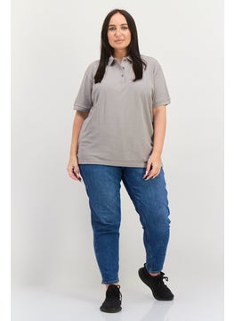 Featherlite Women Spread Collar Short Sleeve Plain Polo Shirt, Grey  - Image 2