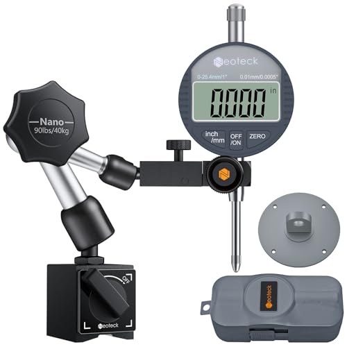 Neoteck 1"/25.4mm (0.0005"/0.01mm) Digital Indicator Set Dial Indicator and Magnetic Base Set with Storage Case, Ideal for 3D Printer Lathe Workshop CNC Machine Table Saw-90lbs(40kg) Max Pull - Image 1