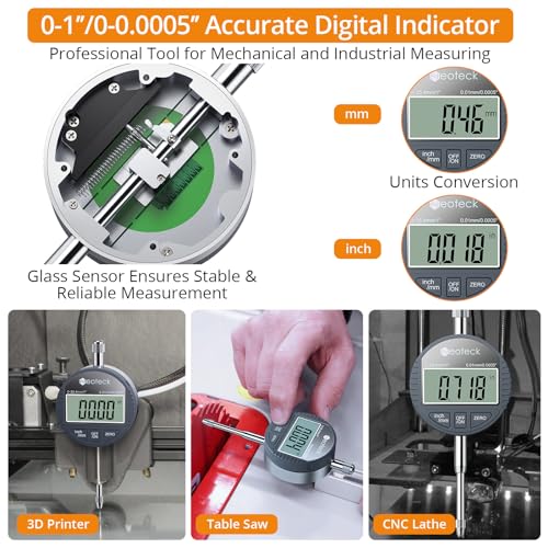 Neoteck 1"/25.4mm (0.0005"/0.01mm) Digital Indicator Set Dial Indicator and Magnetic Base Set with Storage Case, Ideal for 3D Printer Lathe Workshop CNC Machine Table Saw-90lbs(40kg) Max Pull - Image 2