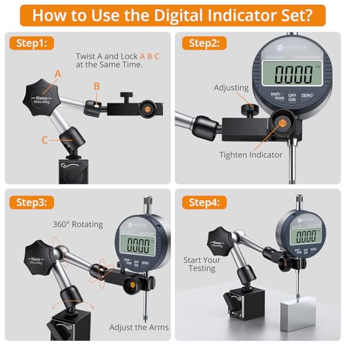 Neoteck 1"/25.4mm (0.0005"/0.01mm) Digital Indicator Set Dial Indicator and Magnetic Base Set with Storage Case, Ideal for 3D Printer Lathe Workshop CNC Machine Table Saw-90lbs(40kg) Max Pull - Image 5