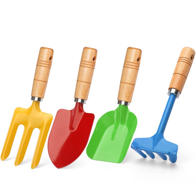 Anzmtosn Beach Toy Scoop Sand Spade, Kids Small Garden Tool Set Toy, Rake, Spade, Hoe and Leaf Rake, Beach Shovels Spade Toy, Stainless Steel Sturdy Sandbox Kit Essential Beach Gear Accessories, 4 Pack - Image 1