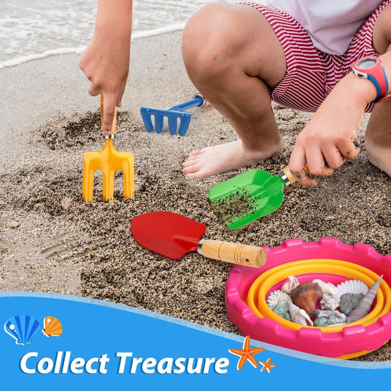 Anzmtosn Beach Toy Scoop Sand Spade, Kids Small Garden Tool Set Toy, Rake, Spade, Hoe and Leaf Rake, Beach Shovels Spade Toy, Stainless Steel Sturdy Sandbox Kit Essential Beach Gear Accessories, 4 Pack - Image 4
