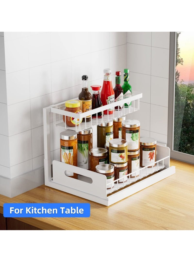 MIXDE Multi-Use Metal 2-Tier Sliding Under Sink Cabinet Organizer and Pull-Out Cabinet, Kitchen Spice Storage Shelf  - Image 1