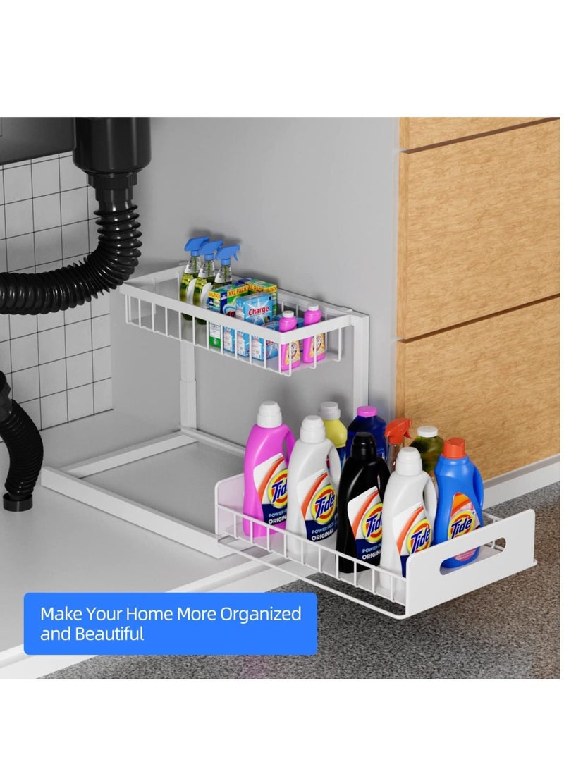 MIXDE Multi-Use Metal 2-Tier Sliding Under Sink Cabinet Organizer and Pull-Out Cabinet, Kitchen Spice Storage Shelf  - Image 3