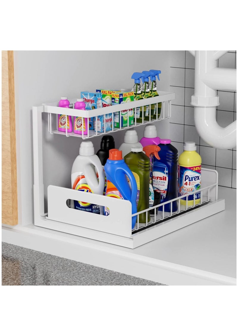 MIXDE Multi-Use Metal 2-Tier Sliding Under Sink Cabinet Organizer and Pull-Out Cabinet, Kitchen Spice Storage Shelf  - Image 2