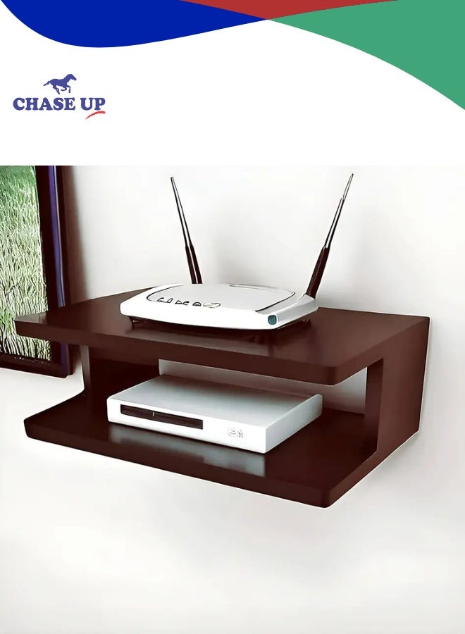 Chase Up Engineered Wood Set Top Box Stand TV Stand WiFi Router Rack Wall Shelf for Living Room Stylish Hanging Rack Organizer Home Decor Furniture (Brown)