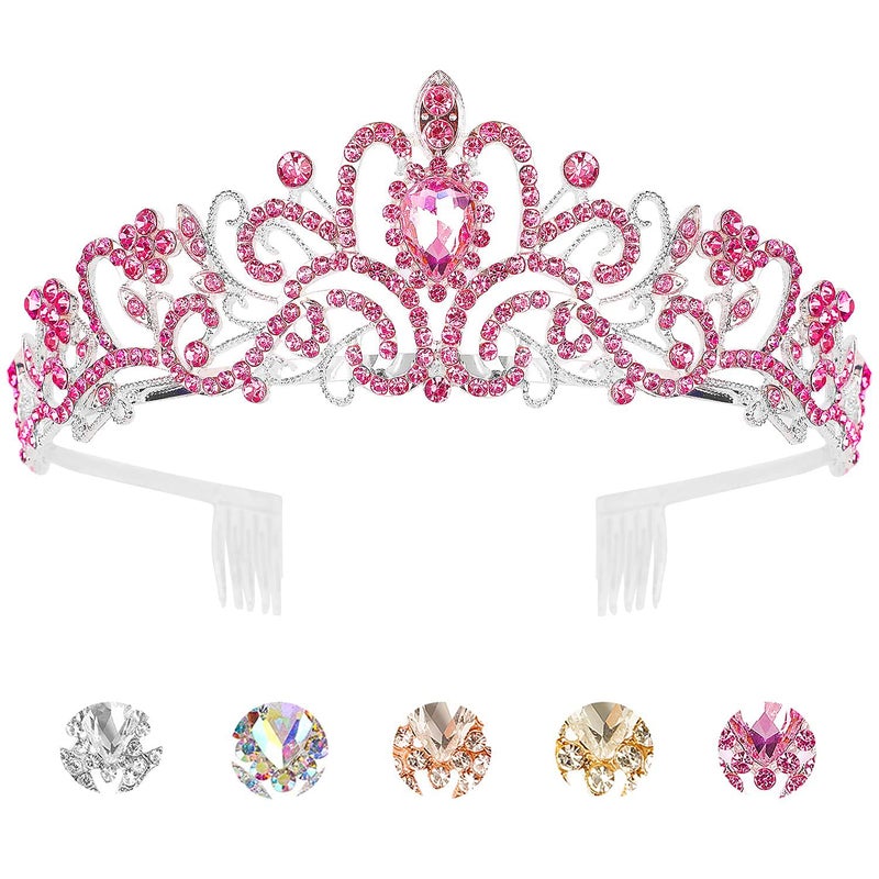 KICOSY Pink Tiara and Crowns for Girls and Women  Sweet Princess Crystal Rhinestone Queen Costume Party Festival Wedding Tiaras Headbands  Birthday Party Hair Accessories