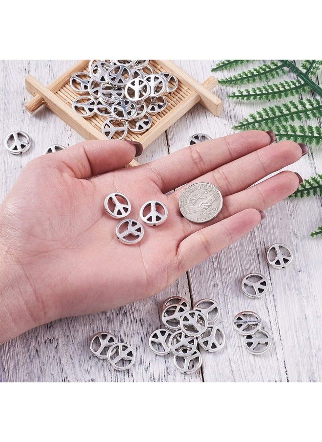 KISSITTY 50Pcs Tibetan Style Antique Silver Peace Sign Spacer Beads 13X2.5Mm Hollow Flat Round Loose Beads For Diy Jewelry Making Metal Findings Beading Supplies  - Image 4