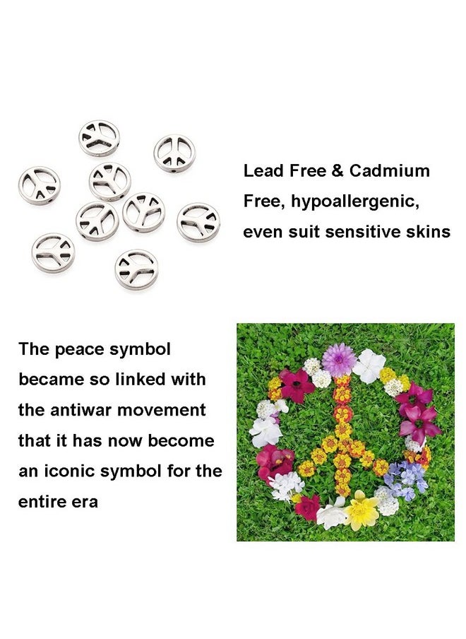 KISSITTY 50Pcs Tibetan Style Antique Silver Peace Sign Spacer Beads 13X2.5Mm Hollow Flat Round Loose Beads For Diy Jewelry Making Metal Findings Beading Supplies  - Image 3