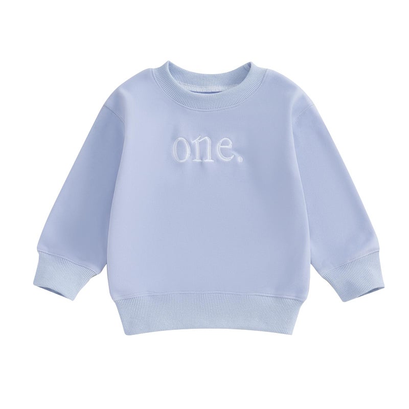 Thilsidee Toddler Baby Boy Girl One/Two Years Birthday Outfit Long Sleeve Embroidery Sweatshirt Shirt Crewneck Pullover Tops (US, Age, 12 Months, 18 Months, A-Blue One) - Image 1