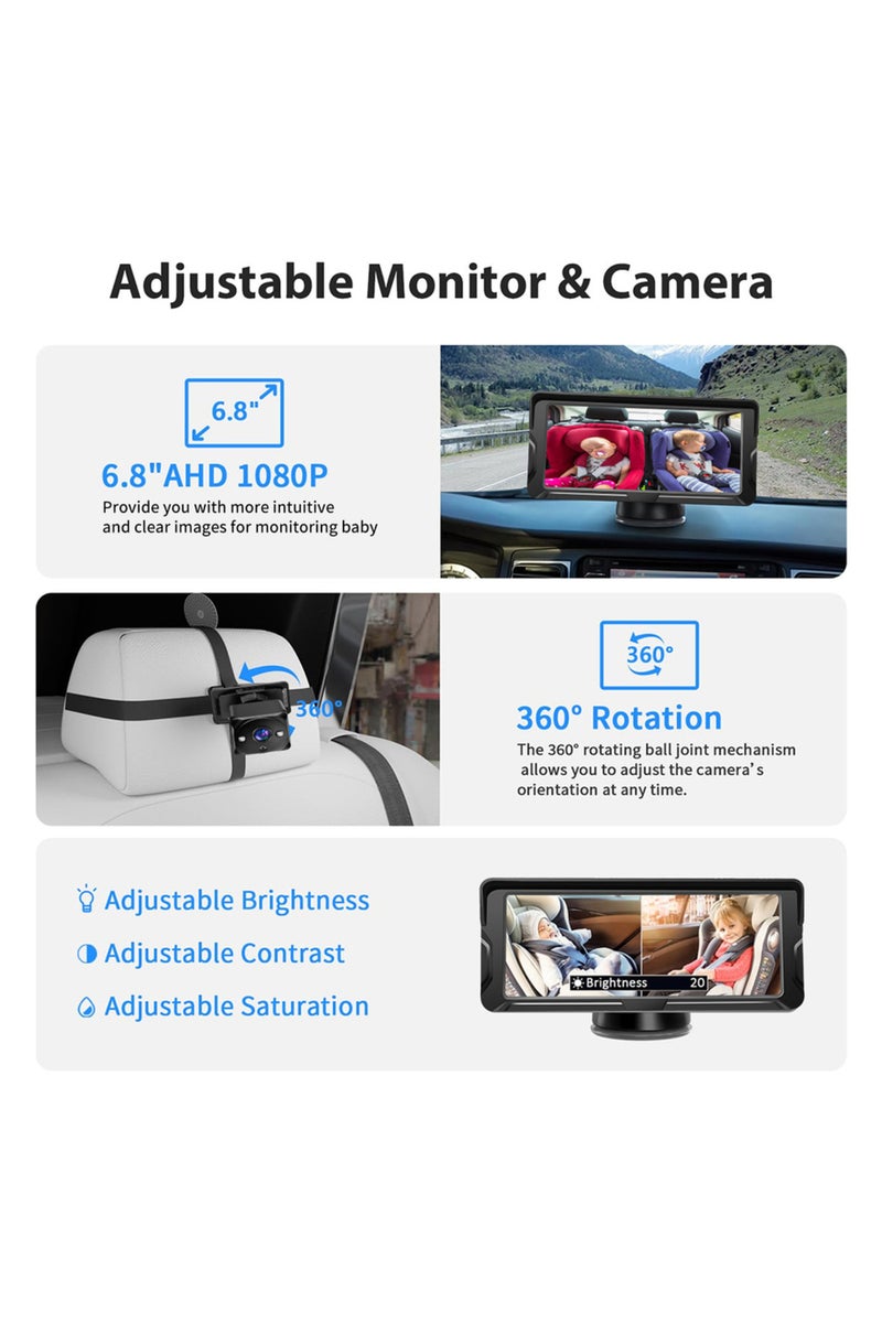 erorex Car Baby Camera Dual Channel 6.8inch 1080P Display with 2 IR Night Camera and 150° Wide View Ang... - Image 3