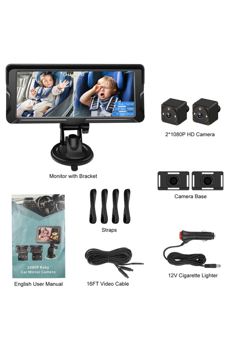 erorex Car Baby Camera Dual Channel 6.8inch 1080P Display with 2 IR Night Camera and 150° Wide View Ang... - Image 2