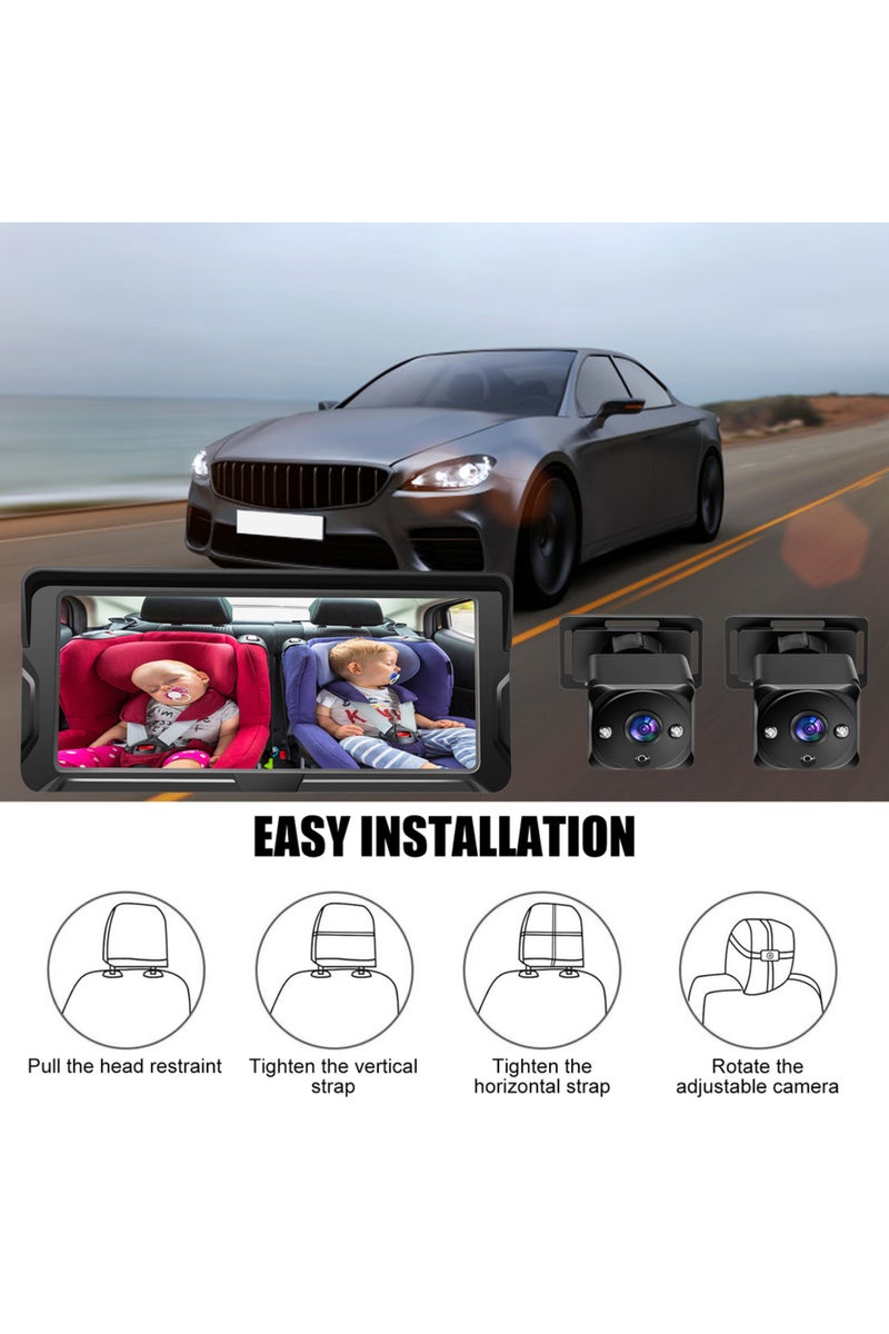erorex Car Baby Camera Dual Channel 6.8inch 1080P Display with 2 IR Night Camera and 150° Wide View Ang... - Image 5
