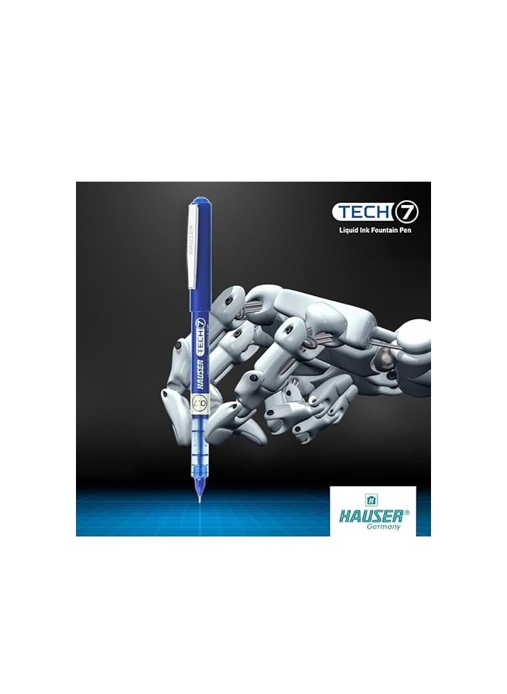 HAUSER Hauser Tech 7 0.7mm Gel Pen Box Pack | Liquid Ink With German Technology | Comfortable Grip With Smudge Free Writing | Sturdy, Refillable Pen | Blue Ink, Pack Of 12  - Image 1
