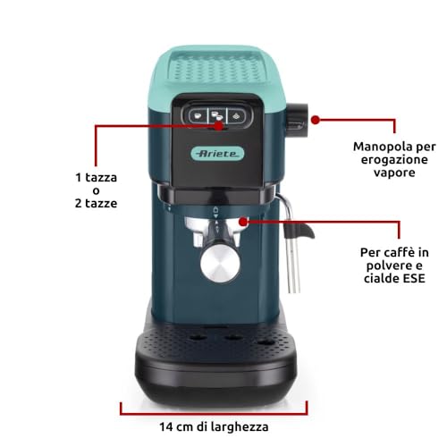 Ariete 1399 Espresso Coffee Machine by Delonghi| Espresso, Cappuccino, Latte & More Recipe Options| Coffee Maker Machine for Home | 15 Bar Pressure, 1300 W| Espresso machines| 2-Years warranty (Green) - Image 2