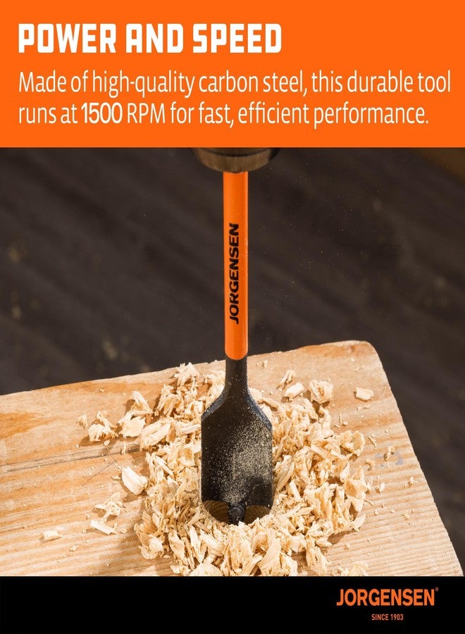 Jorgensen 14-Piece Spade Drill Bit Set with Quick-Load Connector, High-Performance Carbon Steel Paddle Bits for Woodworking, Self-Feeding Threaded Tip, Assorted Bits 1/4" to 1-1/2" with Storage Case - Image 4