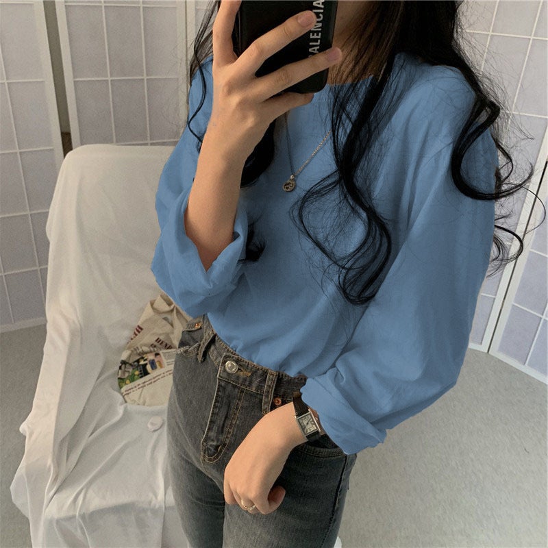 Xinyu K-Style Multi-Color Preppy Style Loose T-Shirt For Women Spring & Fall New Long-Sleeved Inner Round Neck T-Shirt For Women - Image 1