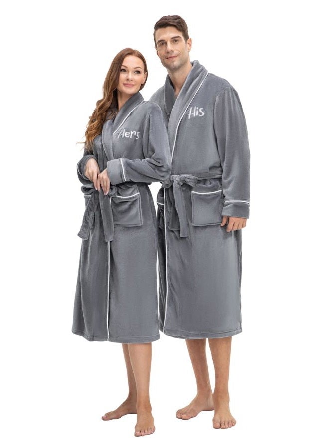 AW BRIDAL 2Pcs Mr and Mrs Robes for Couples Fleece, Matching Long Hooded Robes for Men Women, His and Hers Wedding Gifts, Gray (I Don't Do Matching Robes + I Do), One size - Image 1