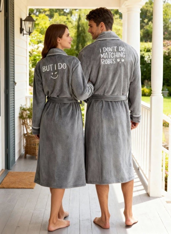 AW BRIDAL 2Pcs Mr and Mrs Robes for Couples Fleece, Matching Long Hooded Robes for Men Women, His and Hers Wedding Gifts, Gray (I Don't Do Matching Robes + I Do), One size - Image 2