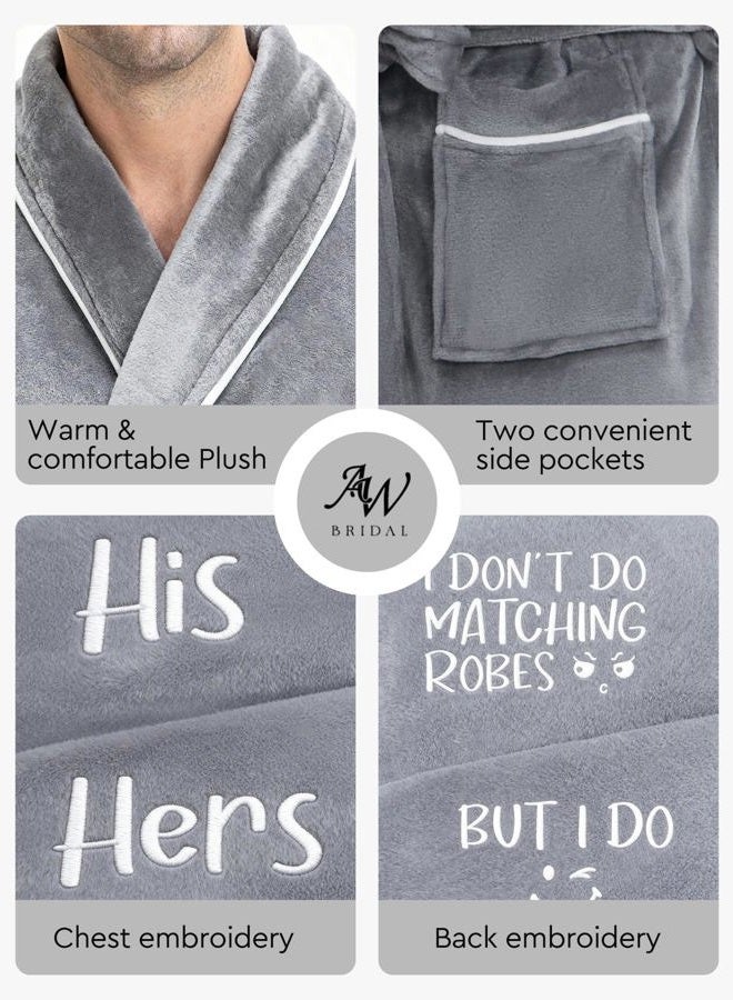 AW BRIDAL 2Pcs Mr and Mrs Robes for Couples Fleece, Matching Long Hooded Robes for Men Women, His and Hers Wedding Gifts, Gray (I Don't Do Matching Robes + I Do), One size - Image 5