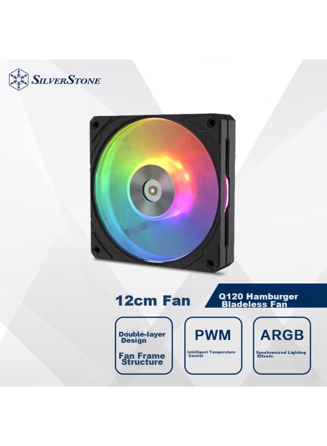 Silverstone 120mm Q120 Hamburger Fan, Black Reverse Blade Fan - Image 1