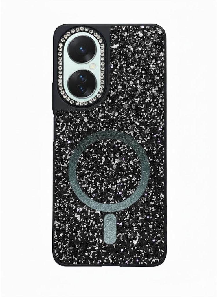 جراب MagSafe اللامع المضاد للخدش لهاتف oppo a58 باللون الأسود