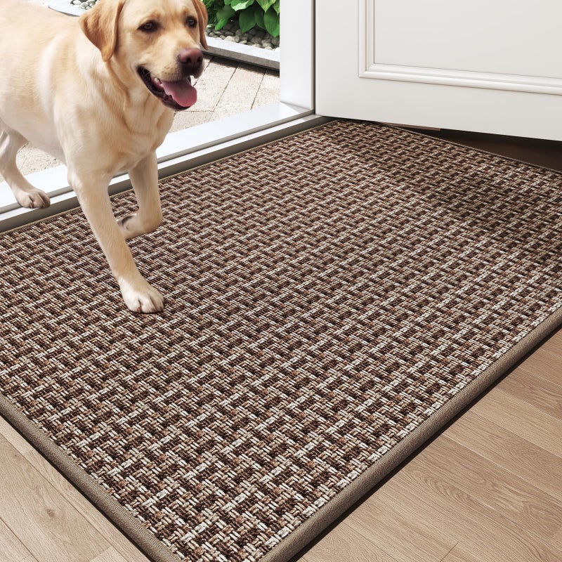 YDKGL Door Mat 17x30, Door Mat Indoor Entrance Dirt Resistant and Absorbent, Non-Slip Rubber Backing Front Door Mats, Easy Clean Low-Profile Doormat for Entryway, Front Door, Inside Entrance, Brown - Image 1