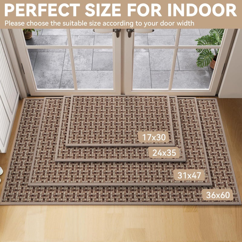 YDKGL Door Mat 17x30, Door Mat Indoor Entrance Dirt Resistant and Absorbent, Non-Slip Rubber Backing Front Door Mats, Easy Clean Low-Profile Doormat for Entryway, Front Door, Inside Entrance, Brown - Image 2