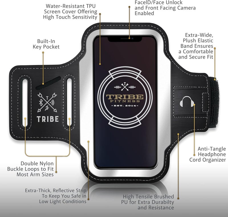 Tribe Running Phone Holder Armband. iPhone & Galaxy Cell Phone Sports Arm Bands for Women, Men, Runners, Jogging, Walking, Exercise & Gym Workout. Fits All Smartphones. Adjustable Strap, CC/Key Pocket - Image 3