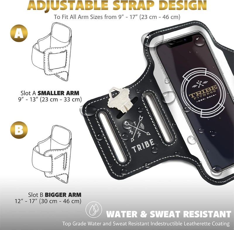 Tribe Running Phone Holder Armband. iPhone & Galaxy Cell Phone Sports Arm Bands for Women, Men, Runners, Jogging, Walking, Exercise & Gym Workout. Fits All Smartphones. Adjustable Strap, CC/Key Pocket - Image 5