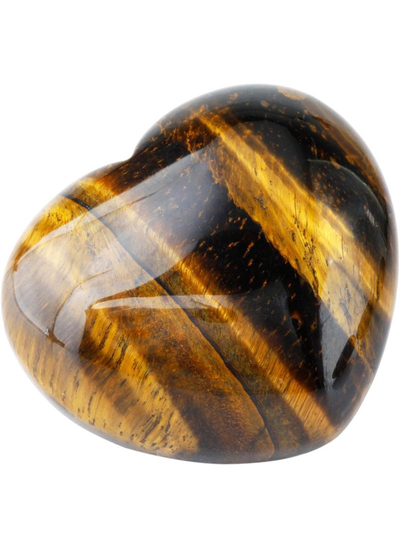 SUNYIK SUNYIK Natural Tiger's Eye Stone Carved Puff Heart Pocket Stone,Healing Palm Crystal Pack of 1(1.6") 