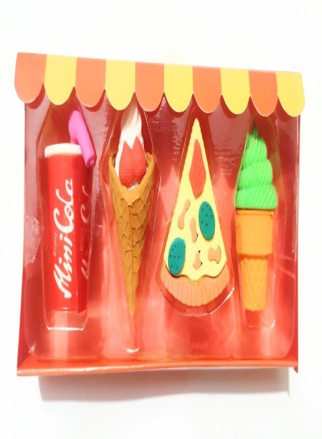 BRIKSHI Fruit Fast Food & Ice-Cream Theme Erasers Set for Kids Eraser Set for Return Gift Stationary Set for Kids Rubber Eraser for Kids Stationary Set for Kids (4 Eraser) Set of 1 (minicola) - Image 1