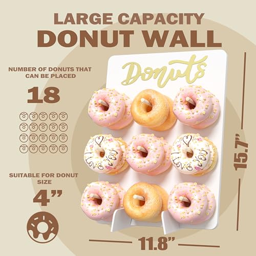 CORTNK Wooden Donut Wall Display Stand - 9 Doughnut Holder Board for Grow Up Party, Birthday, Wedding, Baby Shower Decorations (White) - Image 3