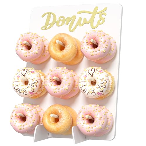 CORTNK Wooden Donut Wall Display Stand - 9 Doughnut Holder Board for Grow Up Party, Birthday, Wedding, Baby Shower Decorations (White) - Image 1