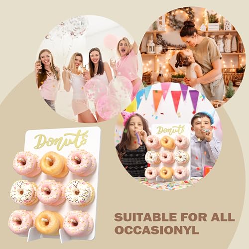 CORTNK Wooden Donut Wall Display Stand - 9 Doughnut Holder Board for Grow Up Party, Birthday, Wedding, Baby Shower Decorations (White) - Image 2