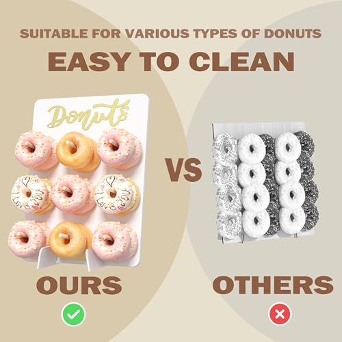 CORTNK Wooden Donut Wall Display Stand - 9 Doughnut Holder Board for Grow Up Party, Birthday, Wedding, Baby Shower Decorations (White) - Image 4