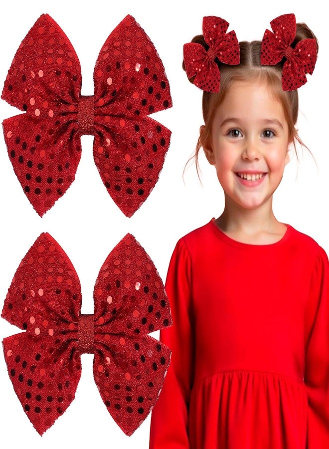 OAOLEER 2PCS Hair Bows for Girls, Red Sparkly Glitter Toddler Bows with Alligator Clips Girl Hair Accessories for Kids Teen Back to School (Red) - Image 1