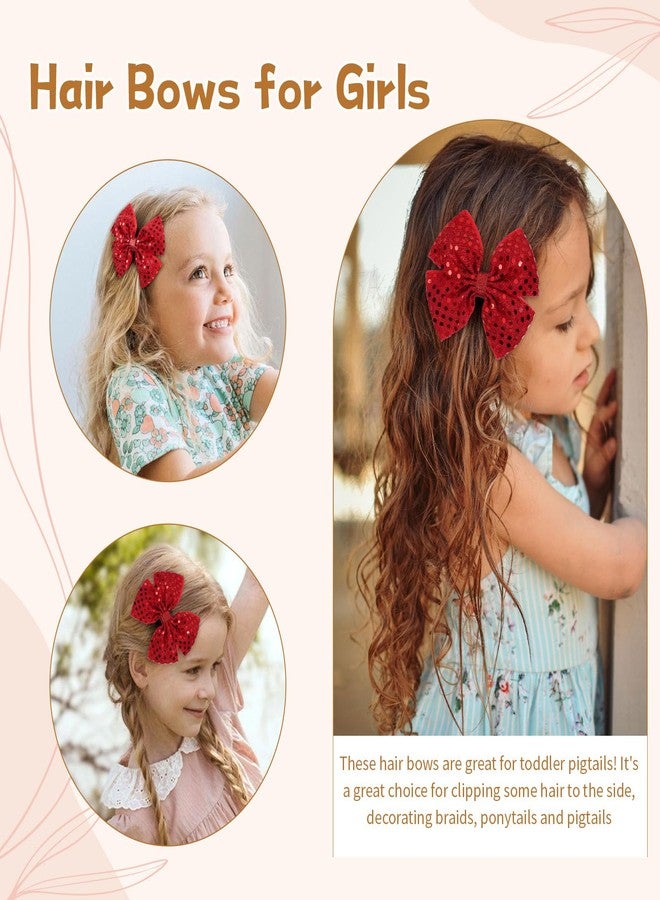 OAOLEER 2PCS Hair Bows for Girls, Red Sparkly Glitter Toddler Bows with Alligator Clips Girl Hair Accessories for Kids Teen Back to School (Red) - Image 4