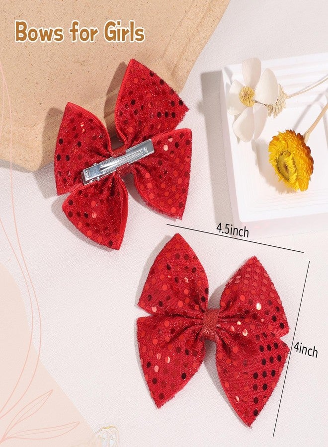 OAOLEER 2PCS Hair Bows for Girls, Red Sparkly Glitter Toddler Bows with Alligator Clips Girl Hair Accessories for Kids Teen Back to School (Red) - Image 3