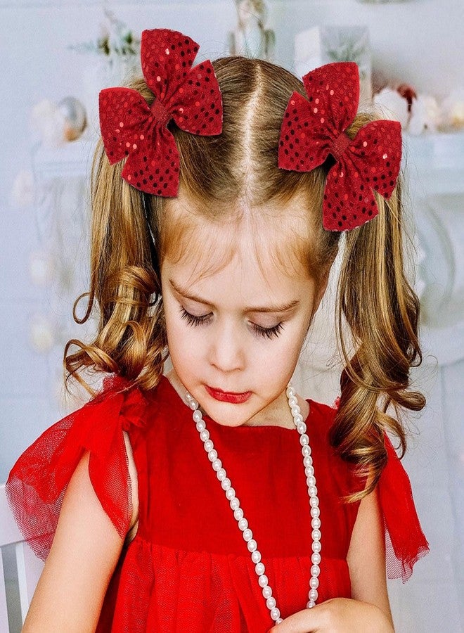 OAOLEER 2PCS Hair Bows for Girls, Red Sparkly Glitter Toddler Bows with Alligator Clips Girl Hair Accessories for Kids Teen Back to School (Red) - Image 2