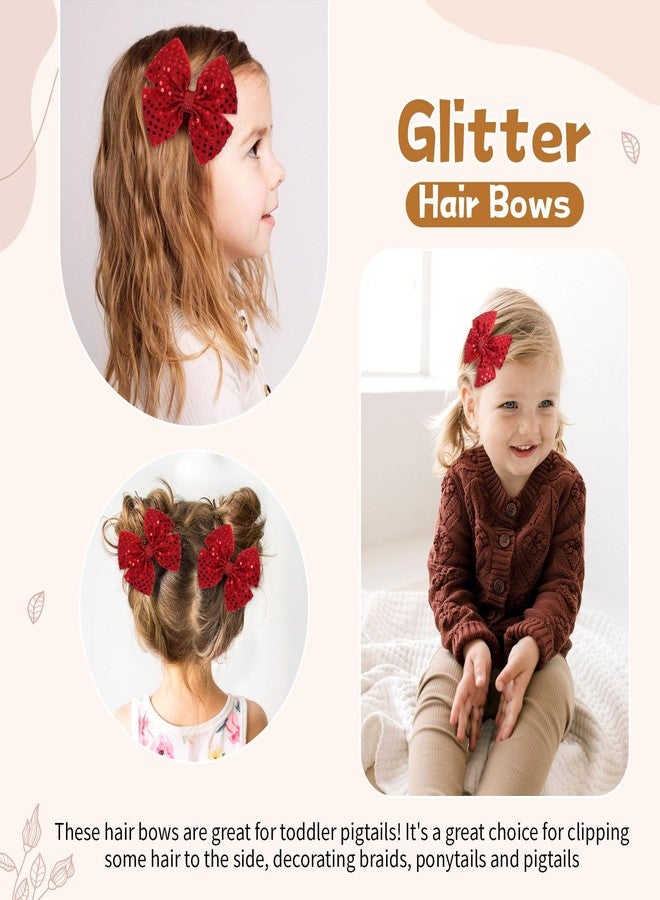OAOLEER 2PCS Hair Bows for Girls, Red Sparkly Glitter Toddler Bows with Alligator Clips Girl Hair Accessories for Kids Teen Back to School (Red) - Image 5