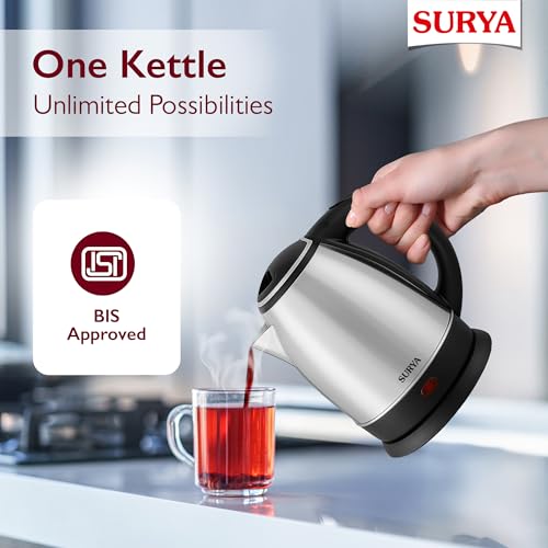 SURYA ROSHNI Aqua-i Electric Kettle 1500W 1.5L Stainless Steel Electric Kettle for Boiling Water, Tea, Coffee & Noodles | Fast Heating | Concealed Heating Element | Auto Shut-Off | 2 Year Warranty - Image 4