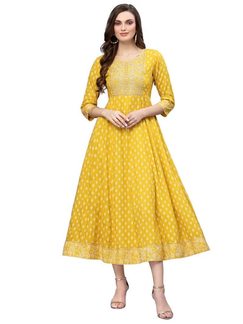 Stylum Women's Embroidered Long Kurta Mustard - Image 1
