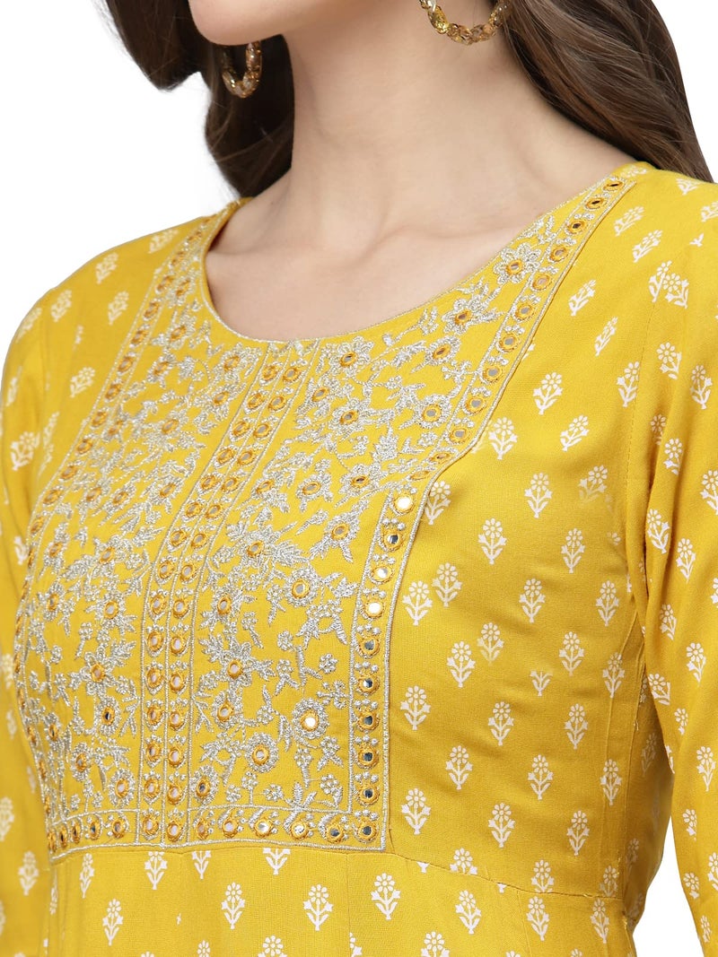 Stylum Women's Embroidered Long Kurta Mustard - Image 5