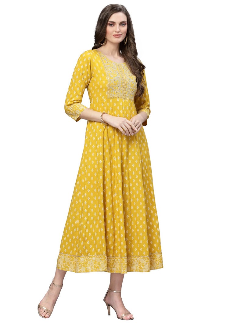 Stylum Women's Embroidered Long Kurta Mustard - Image 4