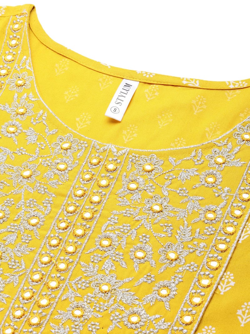 Stylum Women's Embroidered Long Kurta Mustard - Image 3